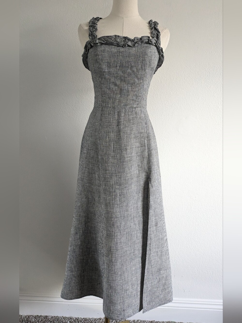 Reformation Gingham Linen Midi Dress